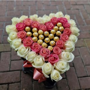 Heart Shaped Box with Roses and Candies