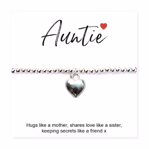 Auntie Gift Card with Heart Charm Bracelet